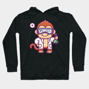 Cute Monkey Scientist Holding Chemical Liquid Cartoon Hoodie